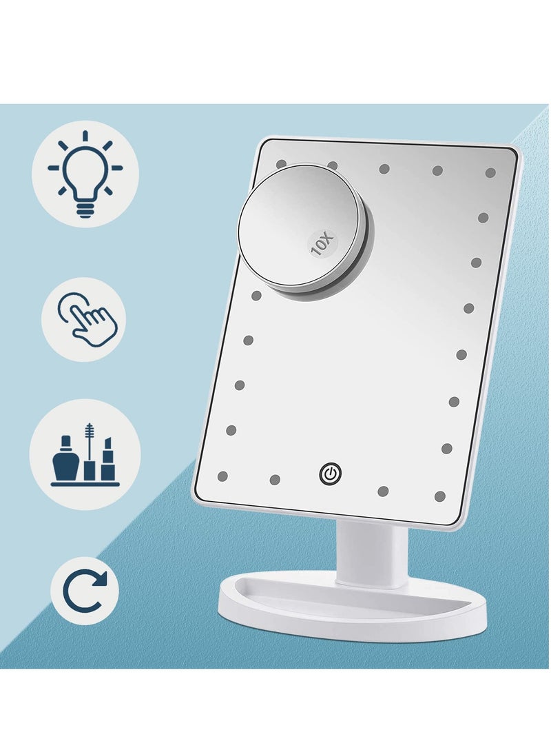 SYOSI Makeup Mirror with Lights, Travel Makeup Mirror with 10X Magnifying Mirror, 21 LED Lights Vanity Cosmetic Mirror with Touch Control, Portable 180° Free Rotation Dual Power Supply Mirror with Light  - Image 2