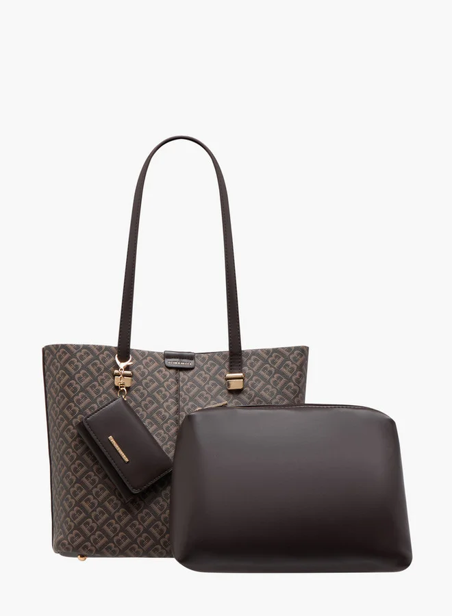 Flora Bella By Shoexpress Monogram Print Tote Bag with Double Handles and Pouch