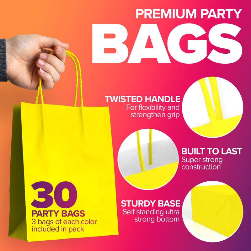 IYABA Party Bags 30 Pcs Paper Bags with Handles, Multicolored Small Gift Bags for Kids Party, Birthday, Wedding, Baby Shower, Multiple Occasions - 21x16x8 cm - Image 3