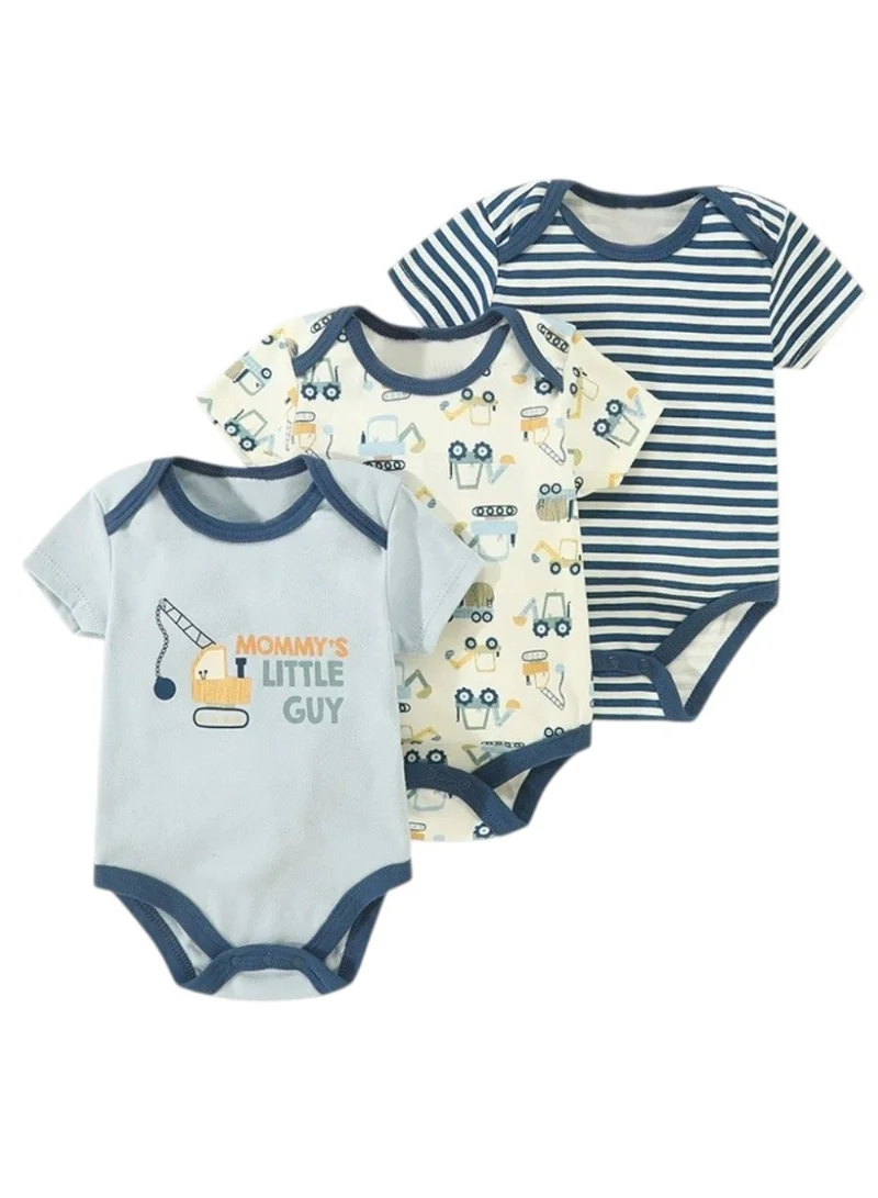 بامبيميسي Baby  Cotton Escavaitor Bodysuit Short Sleeve  – 3-Piece Newborn Outfit