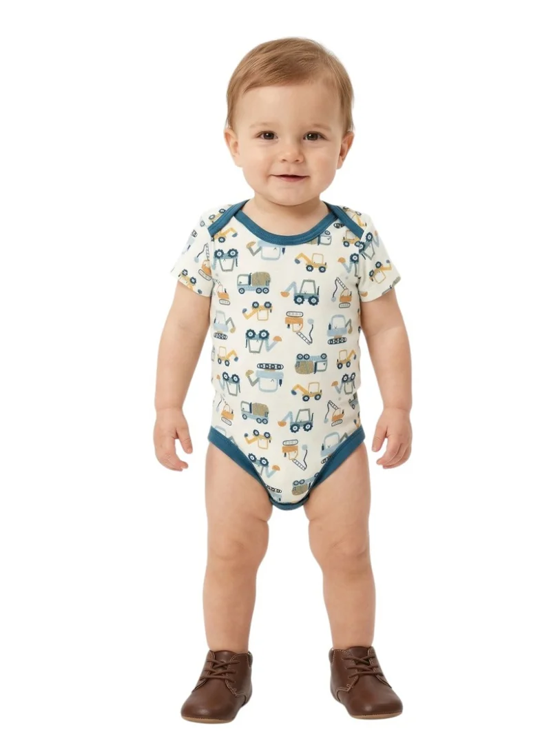 بامبيميسي Baby  Cotton Escavaitor Bodysuit Short Sleeve  – 3-Piece Newborn Outfit