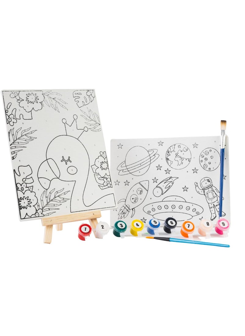 Artiggle Artiggle Student Canvas Painting kit Canvas Board 6 8 Pack of 2 1 Paint Brush 9 Paint 27ml 3ml Each Wooden EaselPaint by Numbers Poster Colour Free  - Image 2