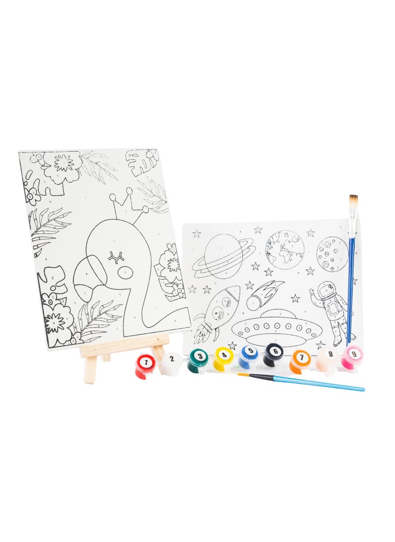 Artiggle Artiggle Student Canvas Painting kit Canvas Board 6 8 Pack of 2 1 Paint Brush 9 Paint 27ml 3ml Each Wooden EaselPaint by Numbers Poster Colour Free  - Image 3