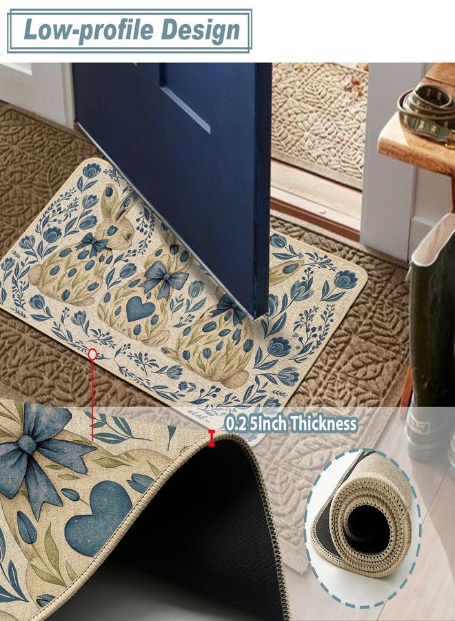 Baccessor Blue Easter Bunny Door Mat Spring Floral Tulips Rabbit Decorative Front Welcome Doormat 17x29 Inch Indoor Outdoor Door Mats Non Slip Rubber Backing Seasonal Entryway Floor Decoration - Image 4