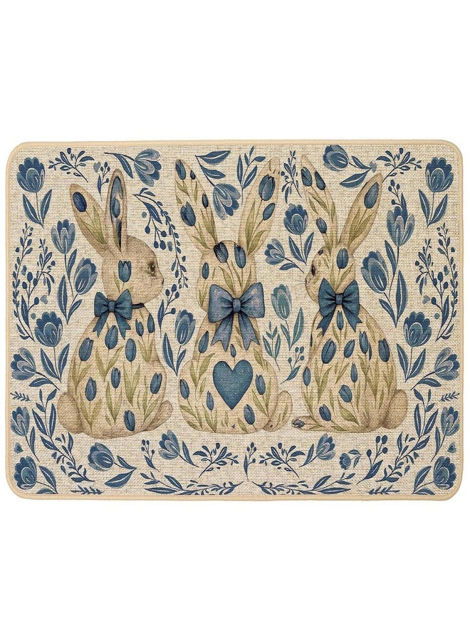 Baccessor Blue Easter Bunny Door Mat Spring Floral Tulips Rabbit Decorative Front Welcome Doormat 17x29 Inch Indoor Outdoor Door Mats Non Slip Rubber Backing Seasonal Entryway Floor Decoration - Image 1