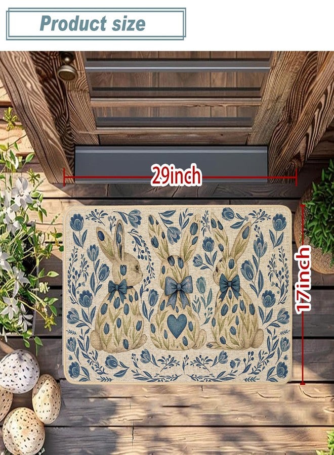Baccessor Blue Easter Bunny Door Mat Spring Floral Tulips Rabbit Decorative Front Welcome Doormat 17x29 Inch Indoor Outdoor Door Mats Non Slip Rubber Backing Seasonal Entryway Floor Decoration - Image 3