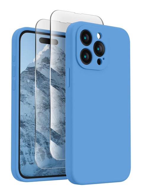 Designed for iPhone 15 Pro Max Case, Silicone Upgraded [Camera Protection] for iPhone 15 ProMax Case with [2 Screen Protectors], Anti-Scratch Microfiber Lining, 6.7 inch, Blue