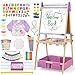 bpmfkid 3in1 Adjustable Kids Art Easel Set Height Adjustable Magnetic Whiteboard Chalkboard with Painting Paper Roll Wooden DualSided Art Station for Toddlers Children Ages 3 Art Supplies Included - Image 3