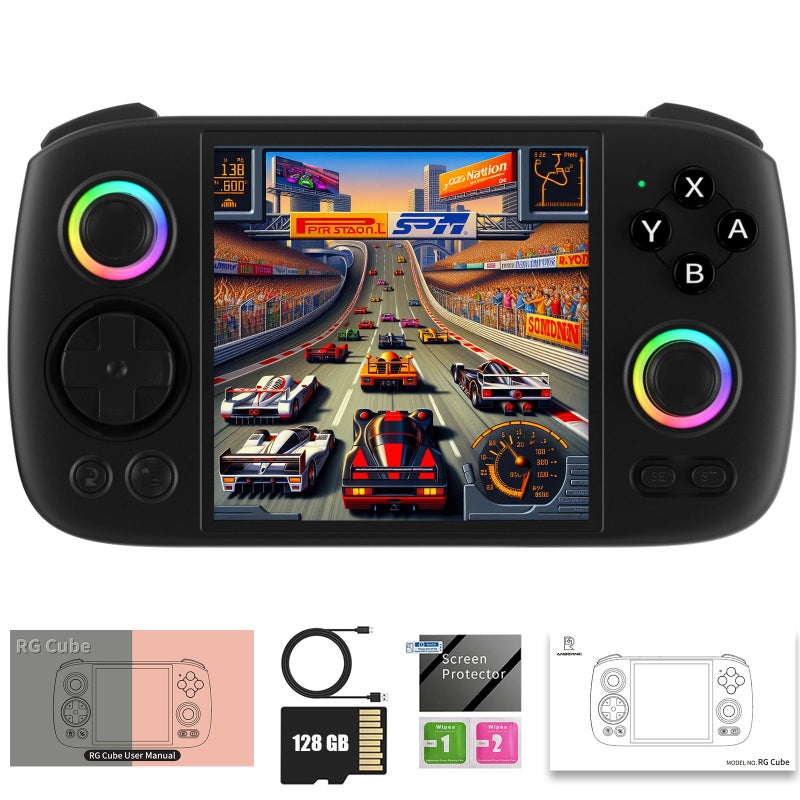 GiipGoop RG Cube Retro Game Console Handheld Game Console 8128G MultiTouch Screen Android 13 System Video Game Console 5200mAh BatteryHighSpeed Fan16 Million Color Rgb LightingBlack