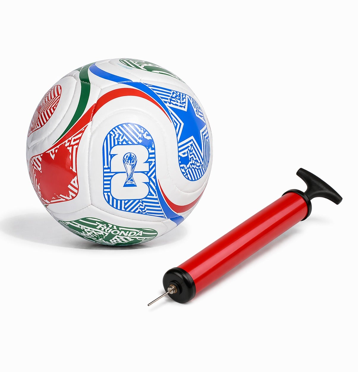 Football with Pump Combo Set – Size 5 Soccer Ball, World Cup 2026 Inspired Design, Portable Air Pump, Durable Outdoor Training Ball for Kids & Adults