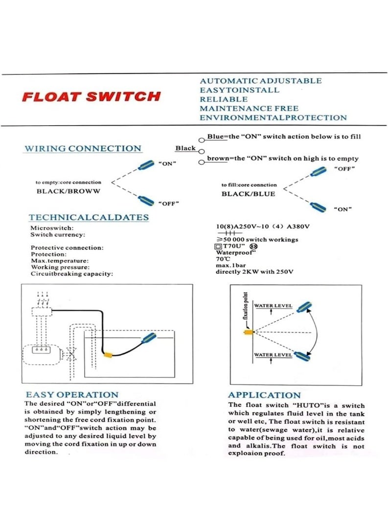 مفتاح عائم أوتوماتيكي لمستوى الماء - خزان المياه وحدة تحكم المضخة مع كابل بطول 3 أمتار - Image 5
