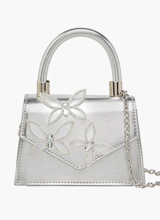 Celeste Girls Embellished Crossbody Bag with Chain Strap and Button Closure