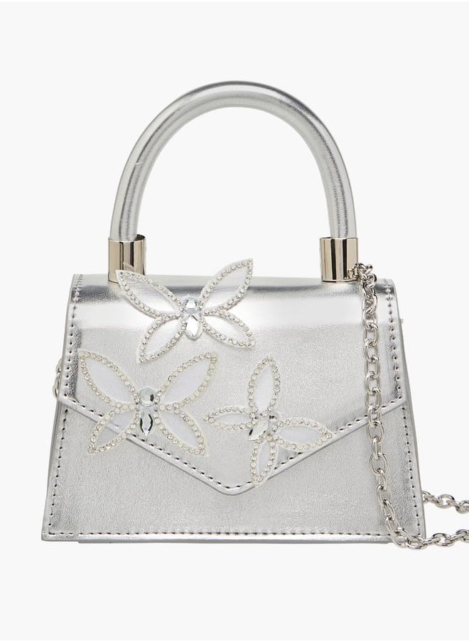 Celeste Girls Embellished Crossbody Bag with Chain Strap and Button Closure  - Image 1