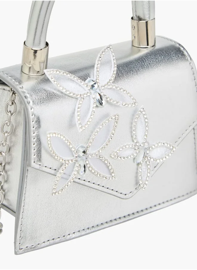 Celeste Girls Embellished Crossbody Bag with Chain Strap and Button Closure