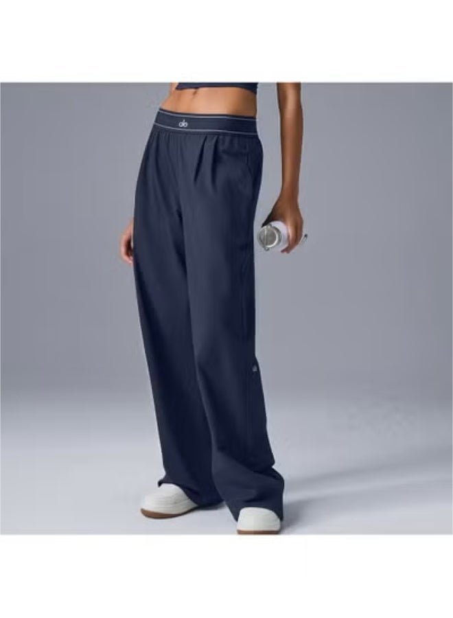ALO High-Rise Logo Elastic Waist Yoga Pants - Women's Lightweight Wide-Leg Athletic Trousers with Breathable Fabric for Yoga, Lounge & Casual Wear - Image 1