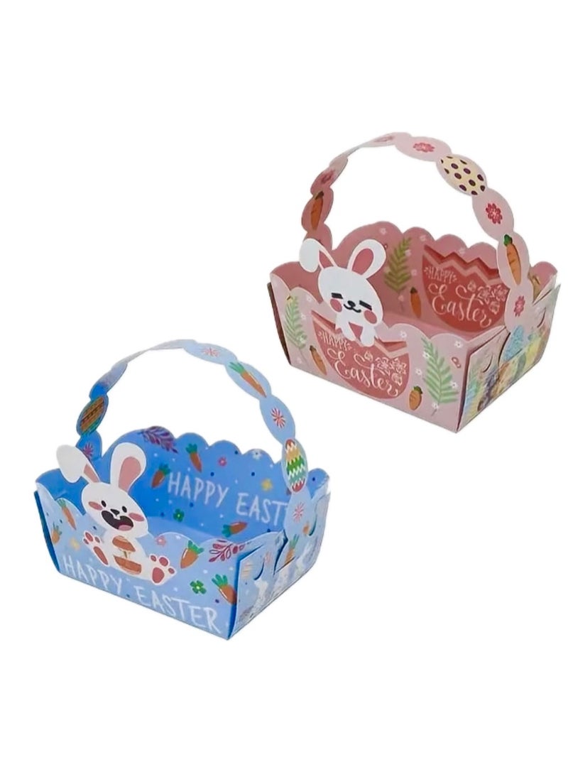 2pcs Happy Easter Egg Hunt Paper Baskets for Kids, Blue Pink, Bunny and Chick Designs for Boys Girls Children Festive Celebration Suprise Gift - Image 1
