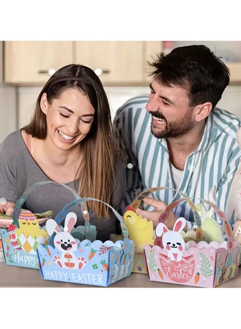 2pcs Happy Easter Egg Hunt Paper Baskets for Kids, Blue Pink, Bunny and Chick Designs for Boys Girls Children Festive Celebration Suprise Gift - Image 2