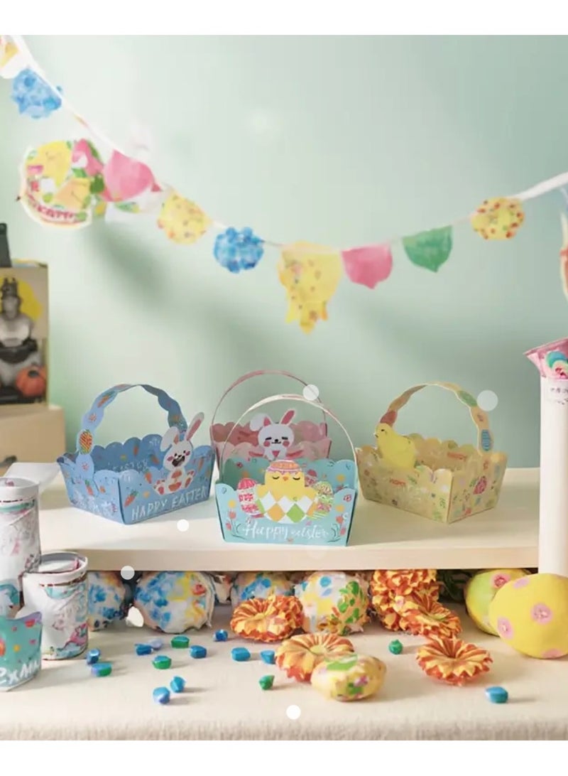2pcs Happy Easter Egg Hunt Paper Baskets for Kids, Blue Pink, Bunny and Chick Designs for Boys Girls Children Festive Celebration Suprise Gift - Image 4