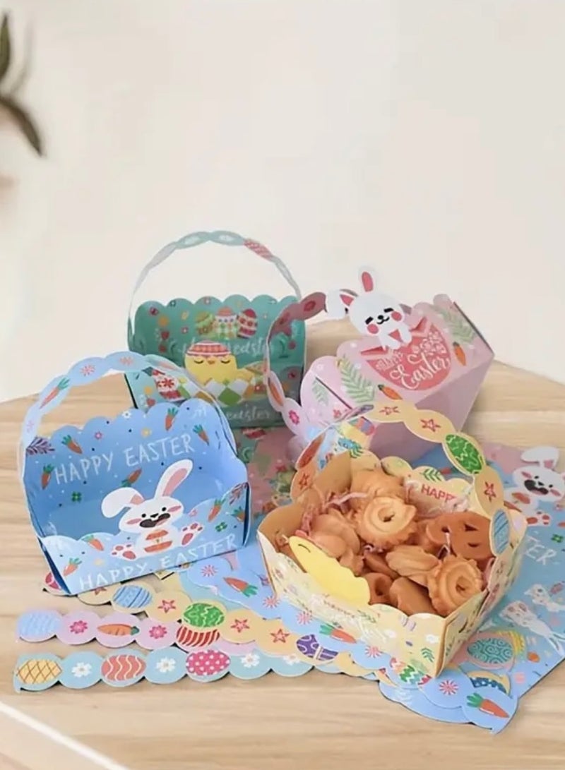 2pcs Happy Easter Egg Hunt Paper Baskets for Kids, Blue Pink, Bunny and Chick Designs for Boys Girls Children Festive Celebration Suprise Gift - Image 5
