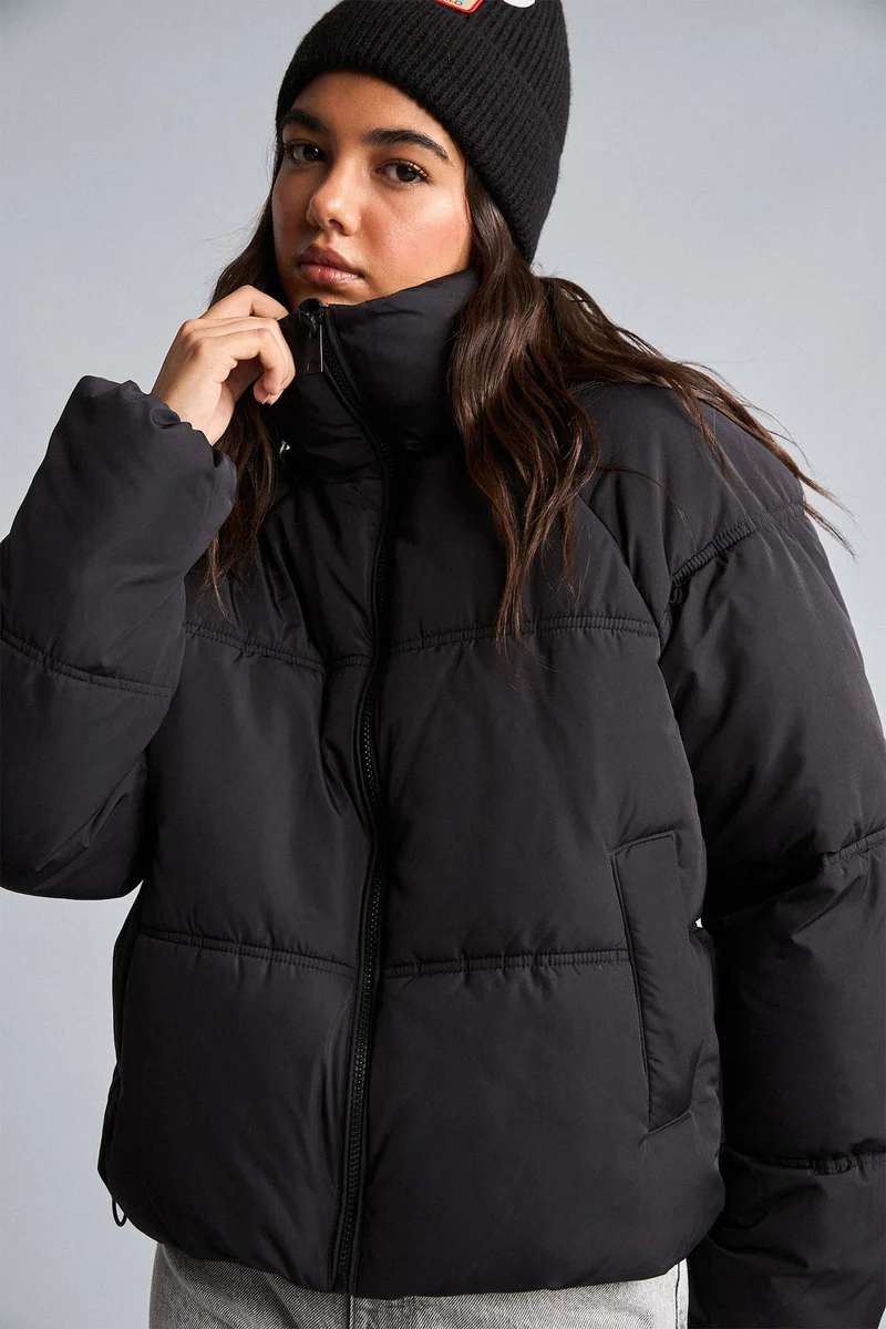 Regular Fit Stand Collar Puffer Jacket