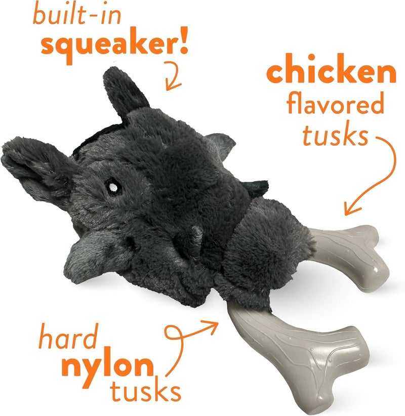 Spunky pup Knucklehead Durable Dog Toy - 2-in-1 Plush & Chew Toy for Aggressive Chewers, Chicken-Flavored Dental Chew, Durable Double-Stitched Squeaker- Warthog - Image 2