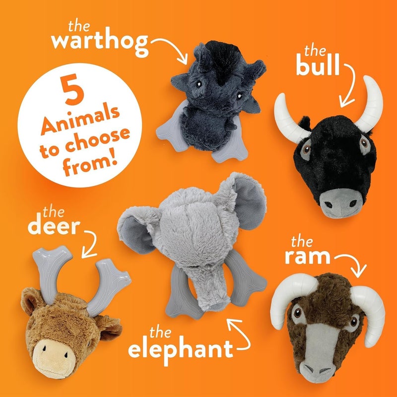 Spunky pup Knucklehead Durable Dog Toy - 2-in-1 Plush & Chew Toy for Aggressive Chewers, Chicken-Flavored Dental Chew, Durable Double-Stitched Squeaker- Warthog - Image 4