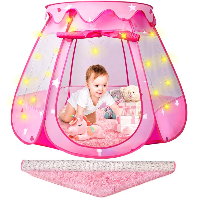 DISHIO Princess Castle Girls Play Tent with Rug Pop Up Play Tent for Toddlers Kids DISHIO Playhouse Toys for 1 Year Old Birthday Gift Fairy for Girls with Lights Indoor Outdoor Kids with Mat - Image 3
