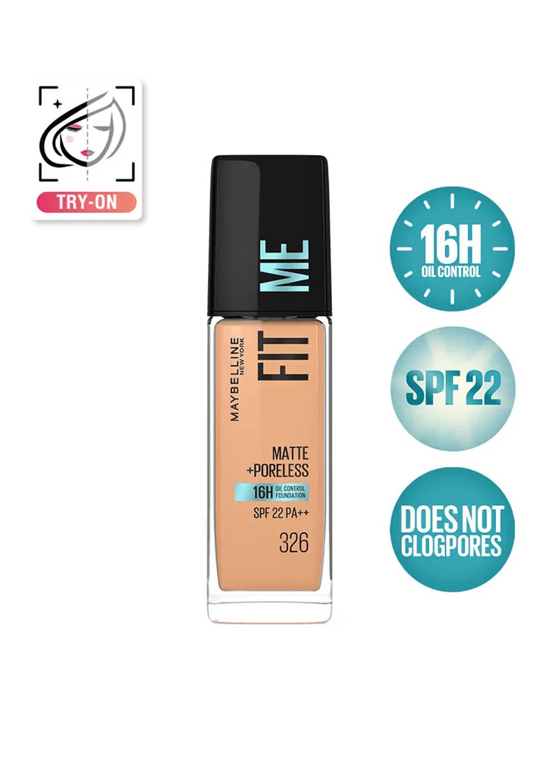 MAYBELLINE NEW YORK Fit Me Matte & Poreless Foundation 16H Oil Control with SPF 22 - 326  - Image 1