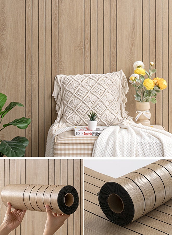 نوايوو ألواح جدارية ثلاثية الأبعاد سميكة بنقشة حبيبات الخشب - 300 سم × 40 سم، ألواح جدارية ذاتية اللصق من مادة PVC عازلة للصوت، ورق جدران سهل اللصق والإزالة لتزيين المنزل، غرفة المعيشة، غرفة النوم (1002-7-BK) - Image 1