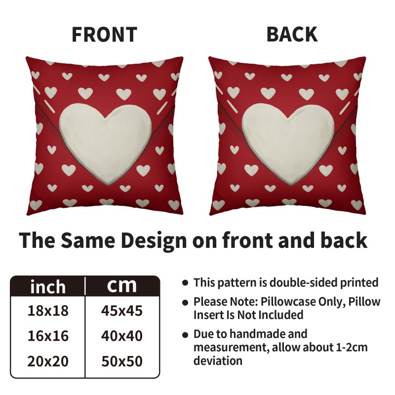 Smozenith Red Valentines Pillow Covers 18X18 Set of 2, Cream Heart Print Valentine's Day Themed Love Holiday Throw Pillowcases Anniversary Decorative Outdoor Farmhouse Cushion Cases Couch Sofa Bed Decor - Image 4