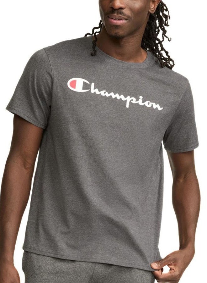 Champion Men's Classic T Shirt, Script Logo, Granite Heather-y07718, L - Image 1