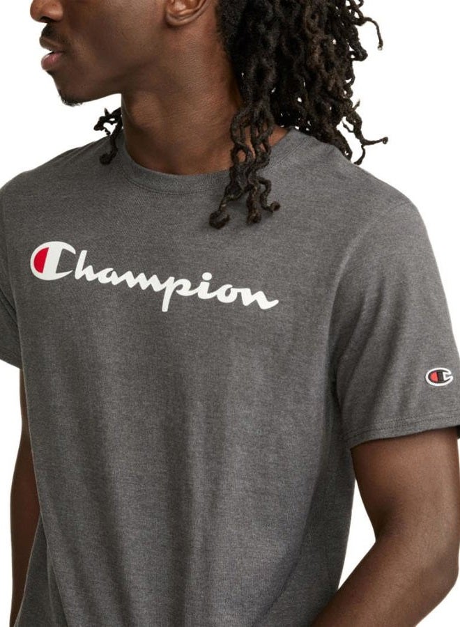 Champion Men's Classic T Shirt, Script Logo, Granite Heather-y07718, L - Image 3