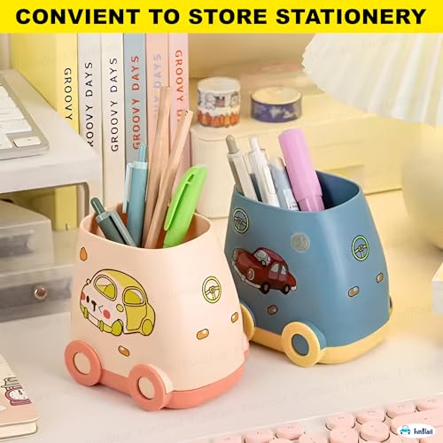 FunBlast Pen Stand for Study Table, Car Stationary Organizer with Kawaii Stickers, Pen Stand for Kids & Girls, Desk Organizer, Birthday Return Gifts for Kids (Peach) - Image 4