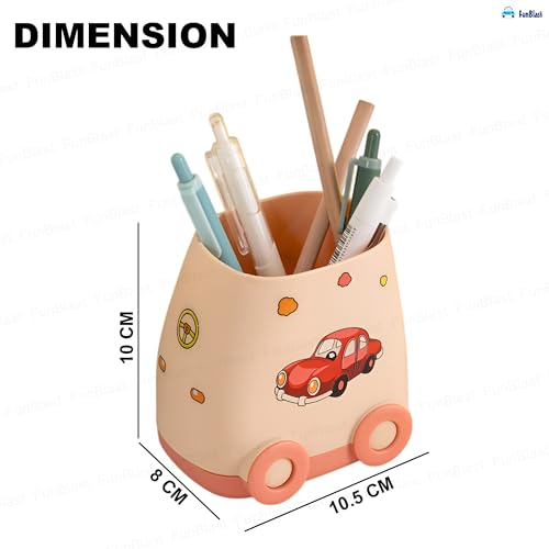 FunBlast Pen Stand for Study Table, Car Stationary Organizer with Kawaii Stickers, Pen Stand for Kids & Girls, Desk Organizer, Birthday Return Gifts for Kids (Peach) - Image 3