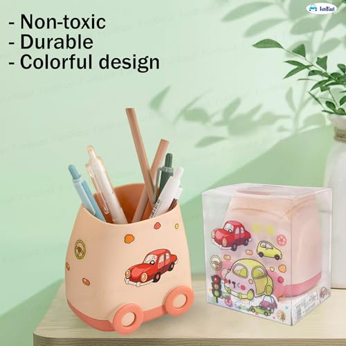 FunBlast Pen Stand for Study Table, Car Stationary Organizer with Kawaii Stickers, Pen Stand for Kids & Girls, Desk Organizer, Birthday Return Gifts for Kids (Peach) - Image 2