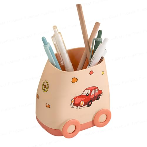 FunBlast Pen Stand for Study Table, Car Stationary Organizer with Kawaii Stickers, Pen Stand for Kids & Girls, Desk Organizer, Birthday Return Gifts for Kids (Peach) - Image 1