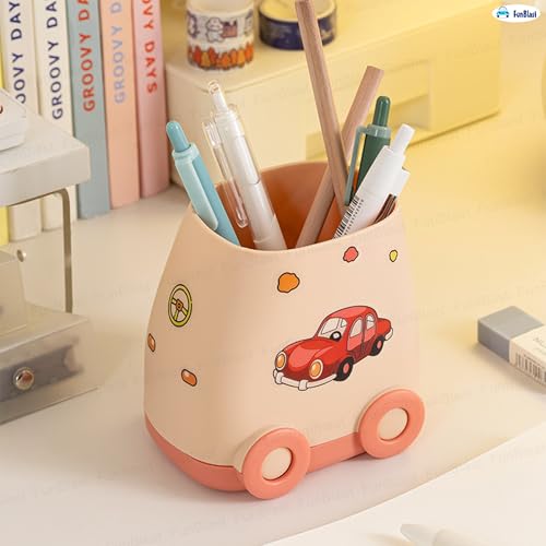 FunBlast Pen Stand for Study Table, Car Stationary Organizer with Kawaii Stickers, Pen Stand for Kids & Girls, Desk Organizer, Birthday Return Gifts for Kids (Peach) - Image 5