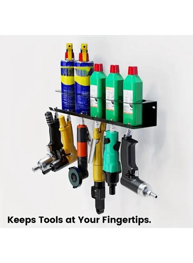 حامل الأدوات المثبت على الحائط مع حامل لـ 5 علب رذاذ، حامل زجاجات الرش المعدني الأسود - Image 2