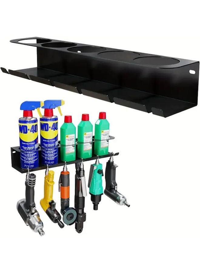 حامل الأدوات المثبت على الحائط مع حامل لـ 5 علب رذاذ، حامل زجاجات الرش المعدني الأسود - Image 1