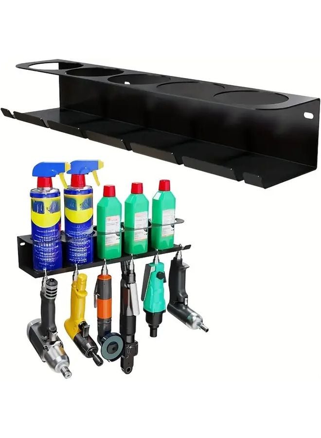 حامل الأدوات المثبت على الحائط مع حامل لـ 5 علب رذاذ، حامل زجاجات الرش المعدني الأسود - Image 4