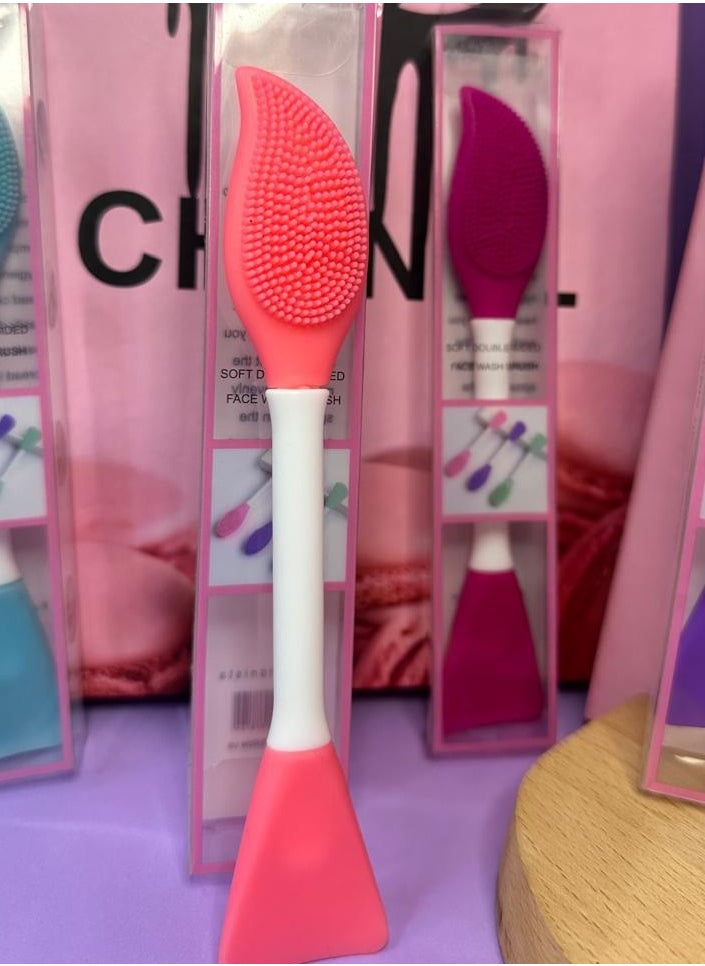Silicone Face Mask Applicator, 2 in 1 Double-Sided Facial Scrubber Brush Tool, Double-Head Manual Cleansing Brush for Deep Gentle Exfoliating 1PCS (random color)