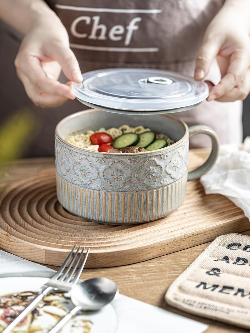 Gomakren Extra Large Soup Bowl with Handle, 39 Ounces Ceramic Bowl with Lid, 6 Inch Microwave Ramen Bowl Soup Mug Cup for Cereal, Ramen, Instant Noodle, Gray - Image 5