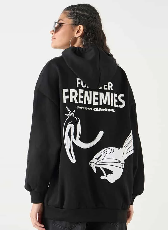 SP Characters Bugs Bunny and Daffy Duck Print Hoodie with Kangaroo Pocket