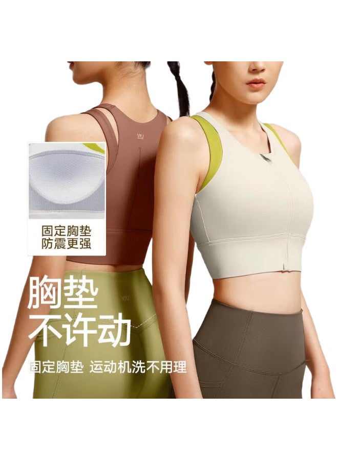 VFU Sports Bra For Women With Front Zipper, High-Impact Shock-Absorbing, For Running, Fitness, Yoga, Tank Top, White, Size L - Image 1