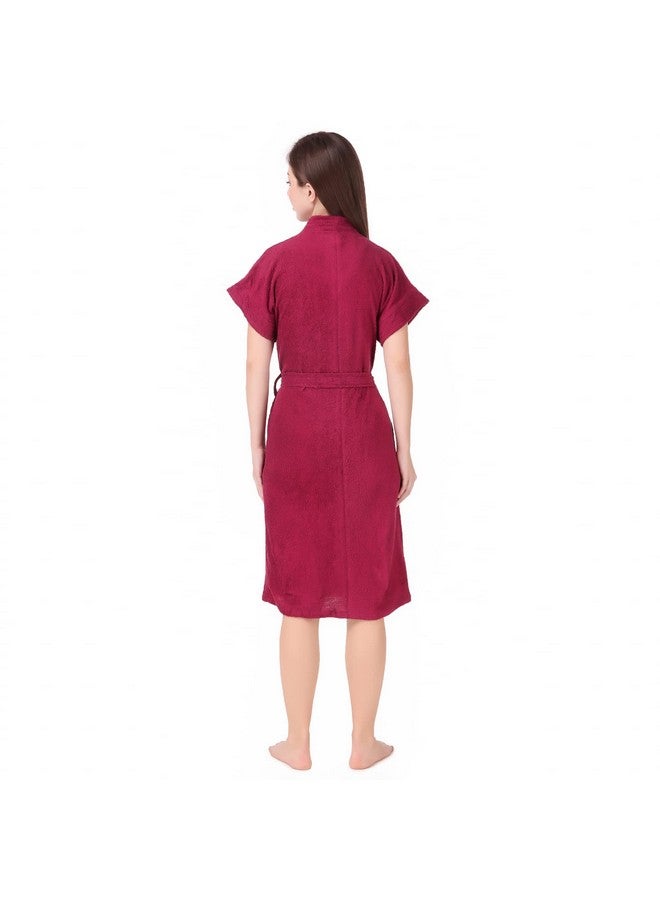 Comfortlooms Comfortlooms Women's Bath Robe | Half Sleeve Cotton Bathrobe | Soft, Light, Compact & Highly Water Absorbent - Suitable for Birthday/Anniversary/Diwali/Couple/wedding Gift | Burgundy  - Image 2