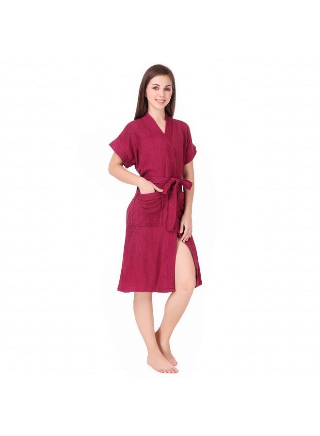 Comfortlooms Comfortlooms Women's Bath Robe | Half Sleeve Cotton Bathrobe | Soft, Light, Compact & Highly Water Absorbent - Suitable for Birthday/Anniversary/Diwali/Couple/wedding Gift | Burgundy  - Image 4