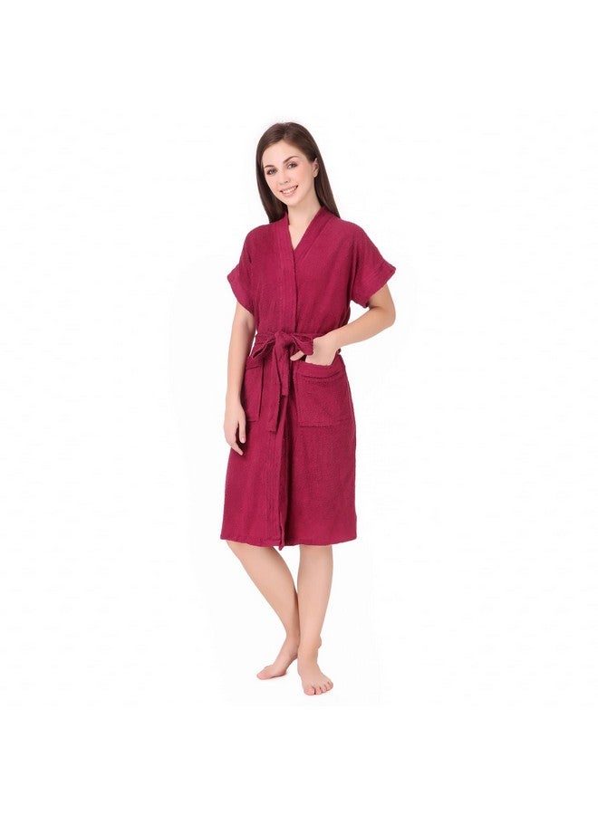 Comfortlooms Comfortlooms Women's Bath Robe | Half Sleeve Cotton Bathrobe | Soft, Light, Compact & Highly Water Absorbent - Suitable for Birthday/Anniversary/Diwali/Couple/wedding Gift | Burgundy  - Image 3