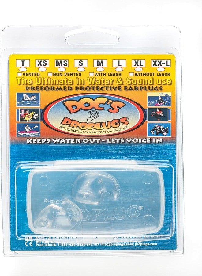 Doc's Proplugs Extra Large – Vented Doc’s Proplugs – Clear – Non-LEASHED – Reusable Earplugs for Surfing, Swimming, Diving & Water Sports | Blocks Cold Water & Wind | Helps Equalize Pressure | Made in USA - Image 1