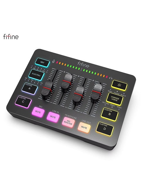 Gaming Audio Mixer,Streaming 4-Channel RGB Mixer with XLR Microphone Interface,for Game Voice,Podcast,AmpliGame SC3