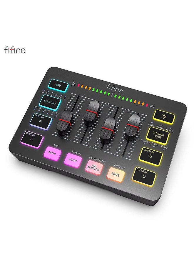 فيفين خلاط صوت للألعاب من ، خلاط RGB رباعي القنوات مع واجهة ميكروفون XLR، لصوت الألعاب، والبودكاست، وAmpliGame SC3  - Image 1